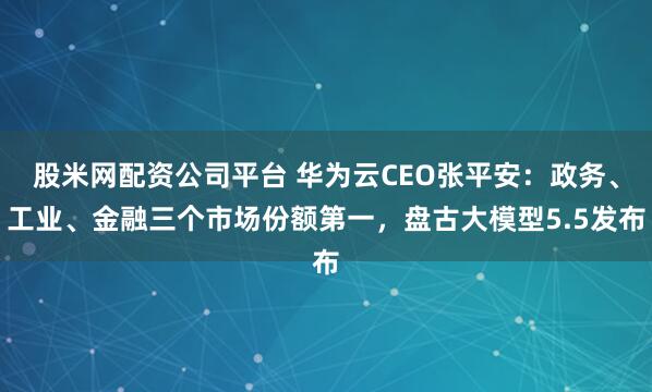 股米网配资公司平台 华为云CEO张平安：政务、工业、金融三个市场份额第一，盘古大模型5.5发布
