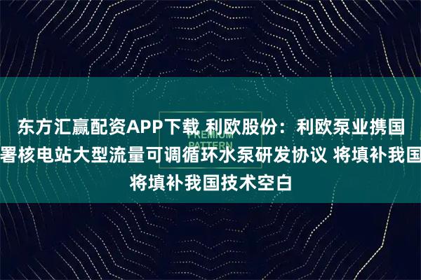东方汇赢配资APP下载 利欧股份：利欧泵业携国核院等签署核电站大型流量可调循环水泵研发协议 将填补我国技术空白